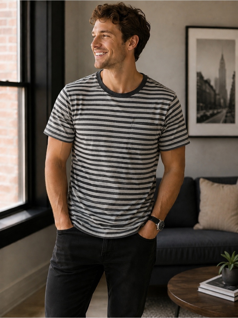 On the Byas Monochrome Striped Tee